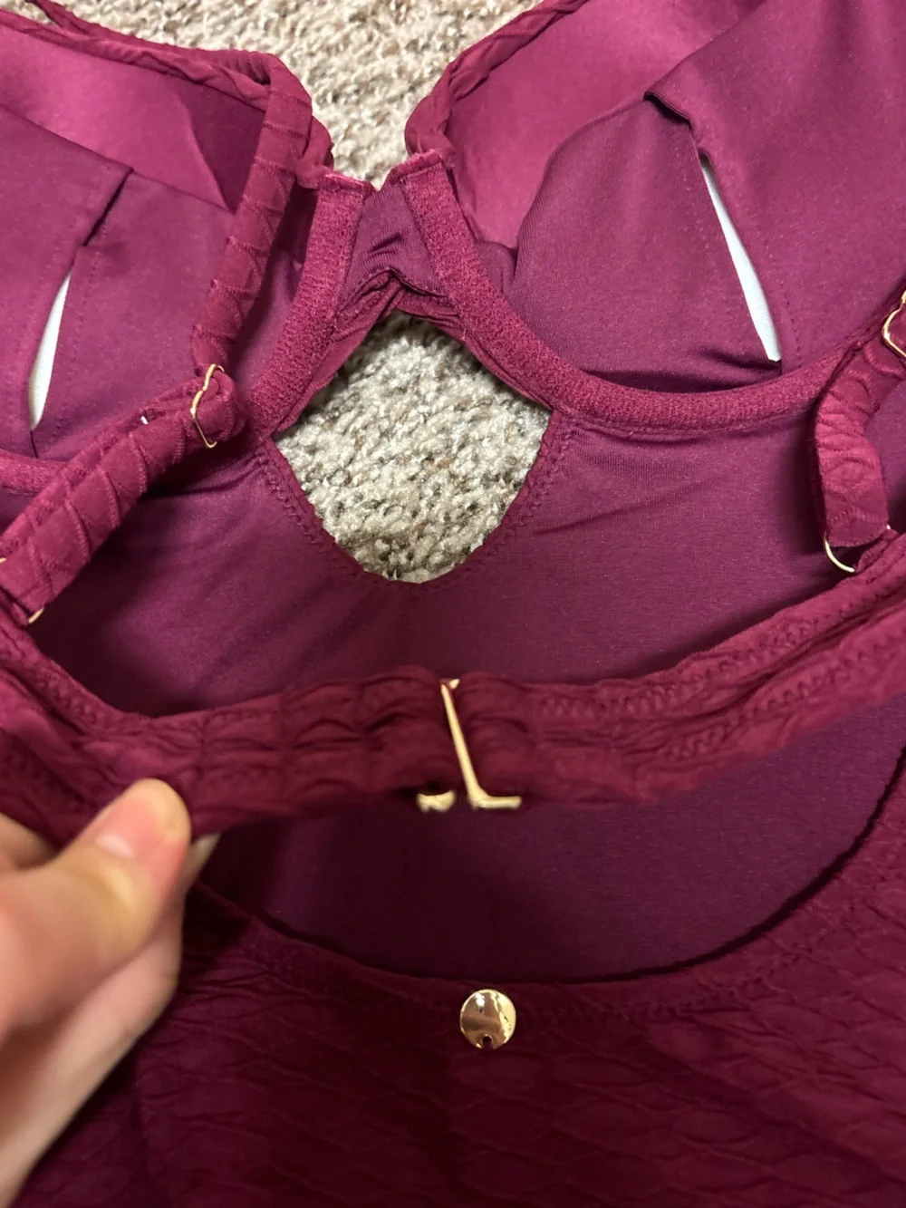 Victoria Secret NWT Plum Textured Push Up Bra One-Piece Swimsuit, Small - Picture 3 of 7